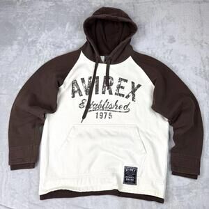 Vintage Avirex Established 1975 Hoodie Fleece Brown Graphic Size L Skater Y2K